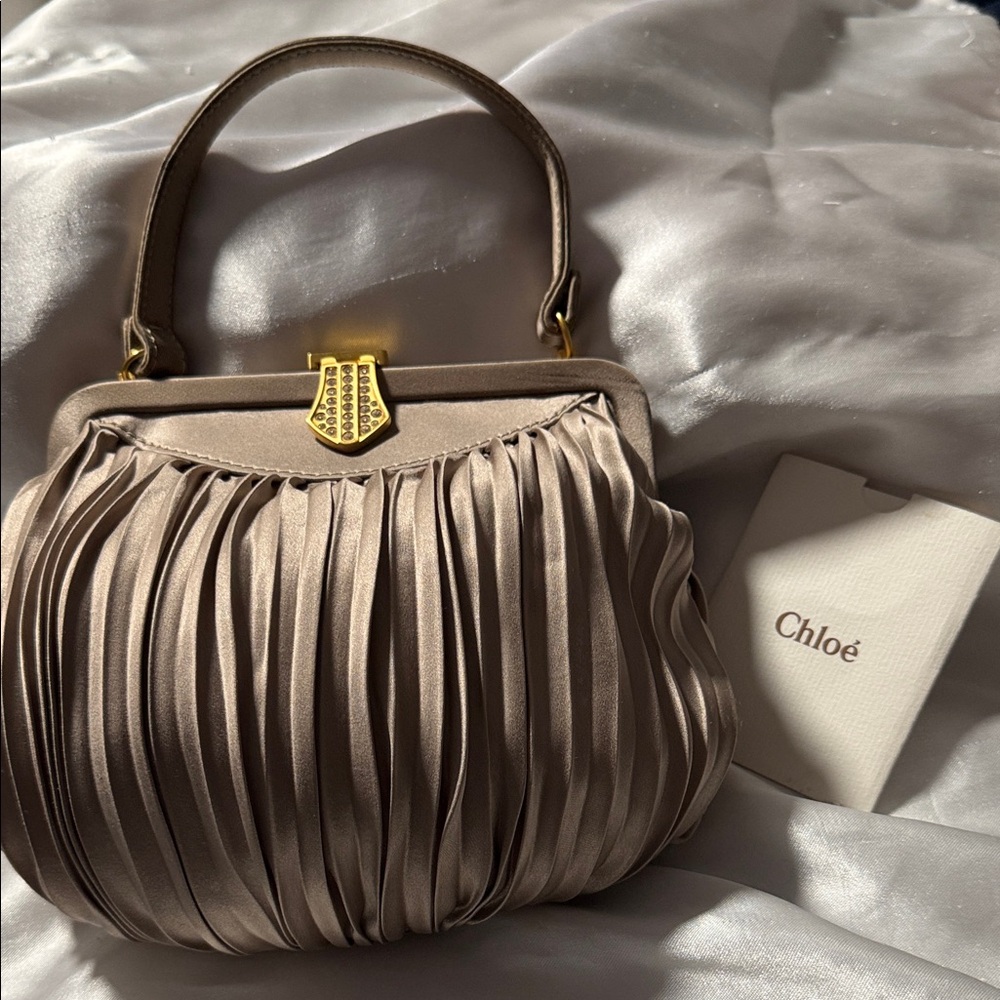Chloe Taupe Satin Pleated Top-Handle Bag